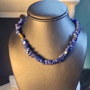 G18. Vintage Lapis Chip Gemstone Hippie Boho Beachy 90s y2k Necklace, 16"